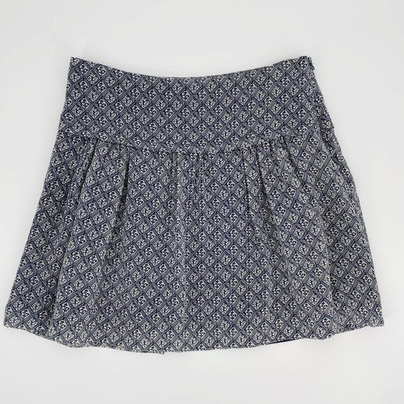 Madewell 100% Silk Pleated Ruffle Scarf Print Mini Skirt Size 0 Lined Navy White - Picture 3 of 7